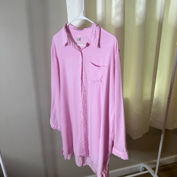 Beach Bikini Cover-up | Long Roll-up Sleeve Beach Shirt | Pink Button Down Shirt - Picture 10 of 14